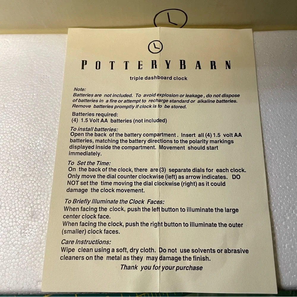 Pottery Barn Triple Face Dashboard Clock Nickel Finish Original Box & Packing - Picture 12 of 16